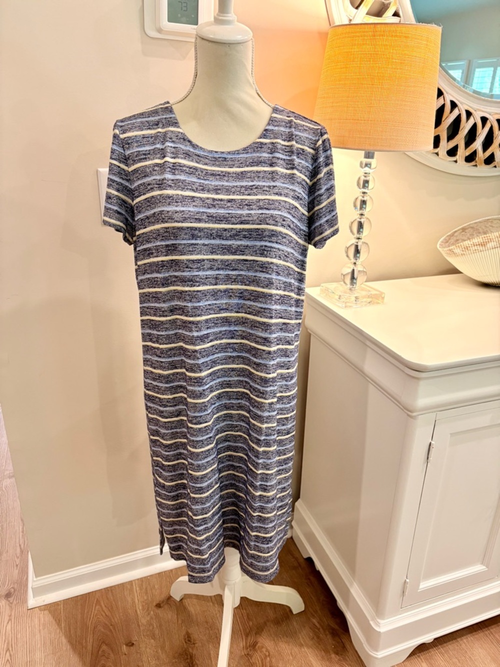 Talbots Navy and White Striped Midi Dress